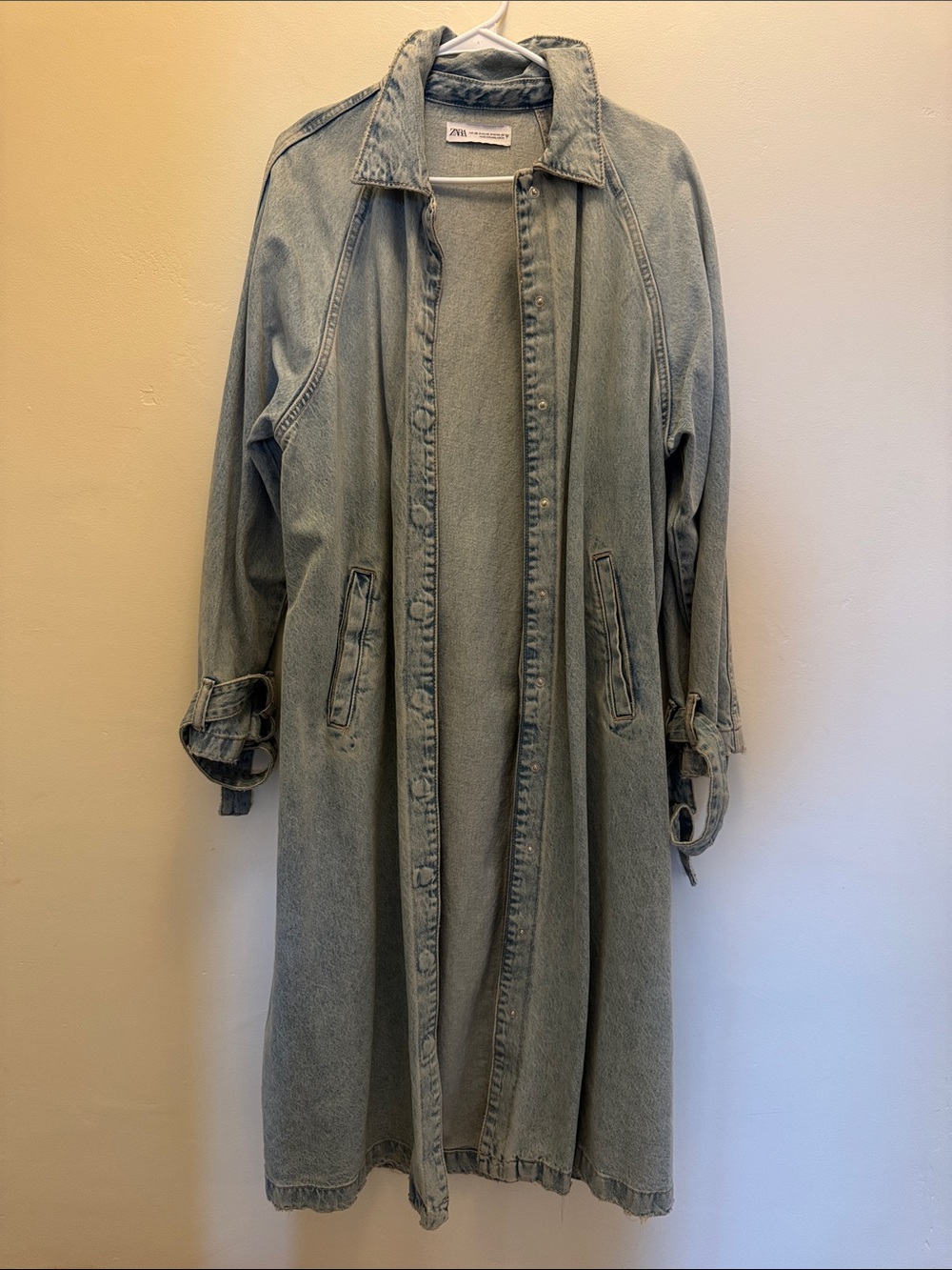 Zara Washed Denim Trench Coat - Faded Blue